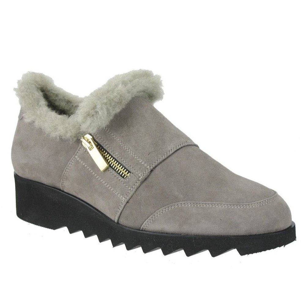 Ron White Abileena Faux Shearling Wedge Loafers Grey 40 New Women's Round Toe
